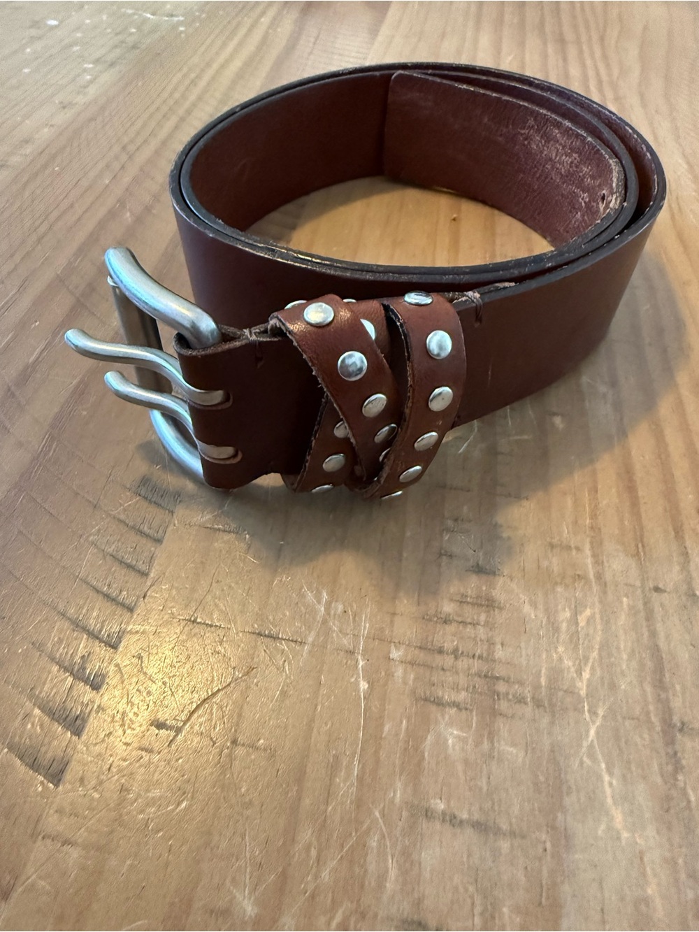 Banana Republic Brown Leather Studded Belt with Double-Prong Buckle size M
